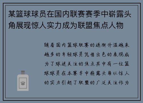 某篮球球员在国内联赛赛季中崭露头角展现惊人实力成为联盟焦点人物